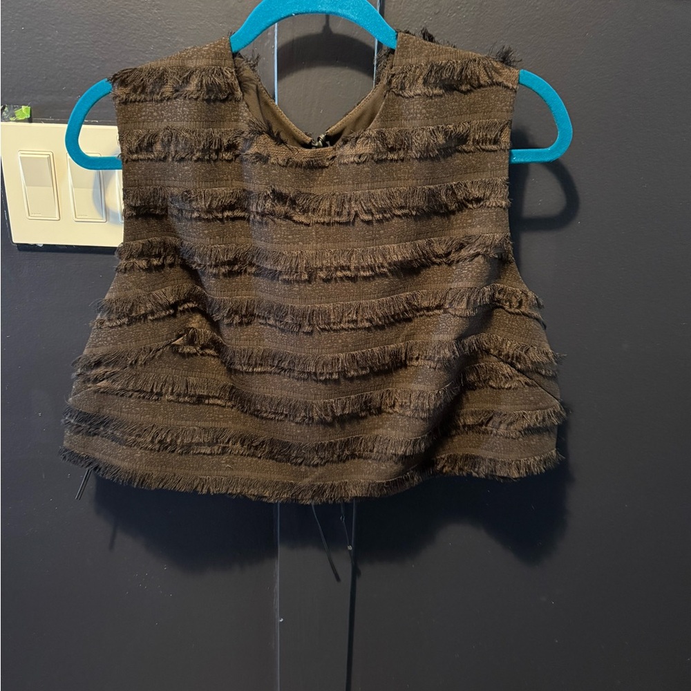 Brown Fringe Crop Top